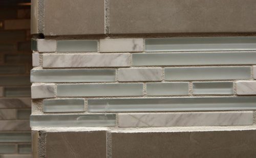 crooked uneven linear glass mosaic accent tile