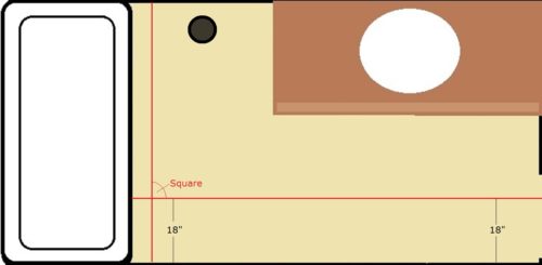 bathroom with square lines drawn