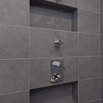 recessed shampoo niches in an exterior wall