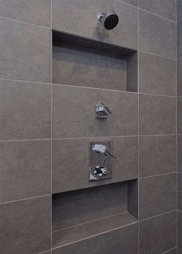 recessed shampoo niche in an exterior wall