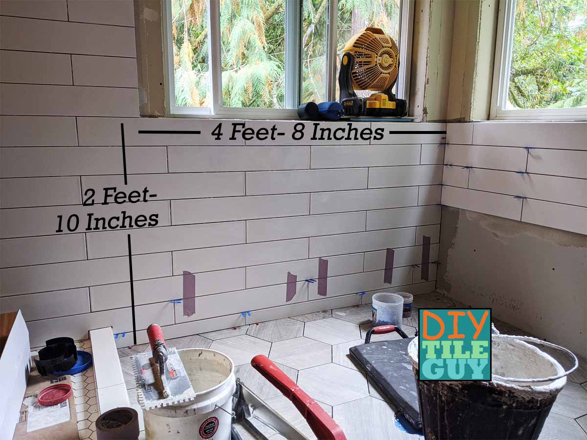 height and width dimensions of a tile wainscot wall.