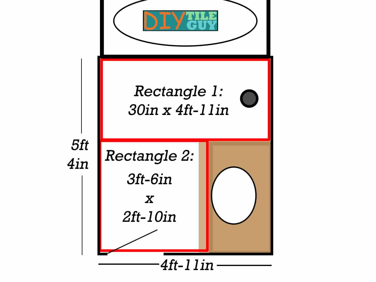 measuring a bathroom floor for tile by dividing into smaller sections